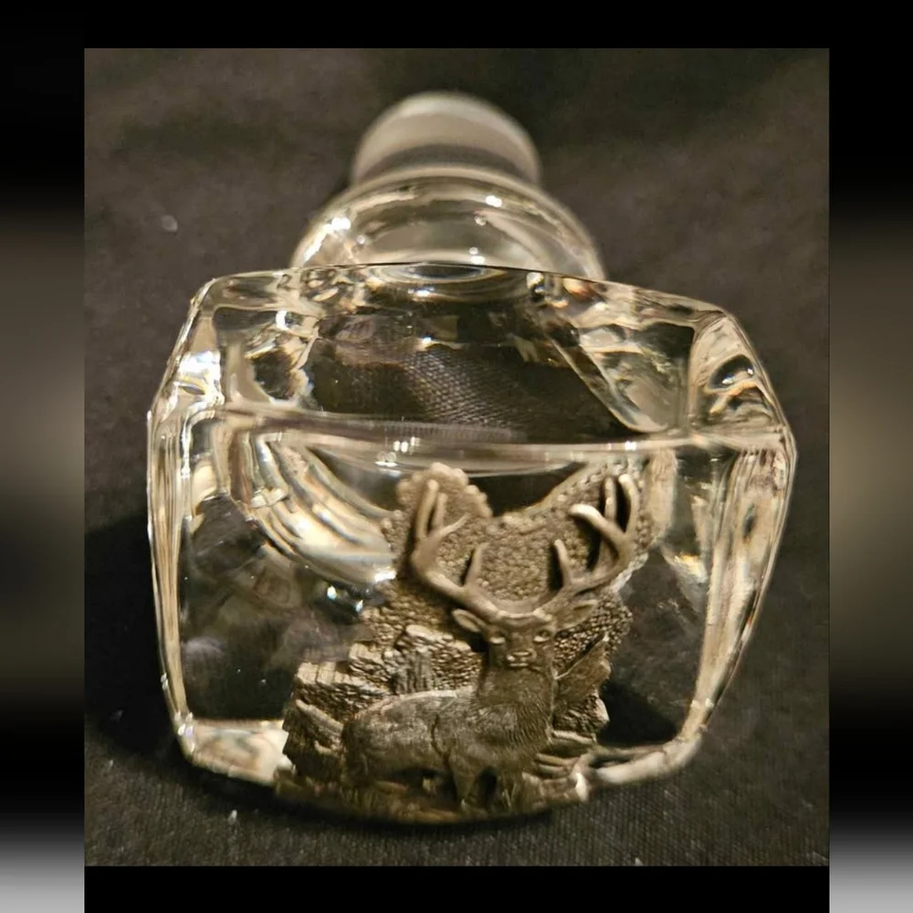 Buckmaster Pewter Whitetail Deer Heritage Metalworks Crystal Glass Vtg Decanter